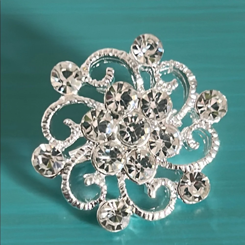 Bridal Wedding Prom Formal 6 Piece Rhinestone Silver Floral Brooch Set - Picture 5 of 9